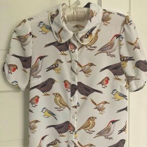 Bird print button down blouse from ModCloth. Size XS.
